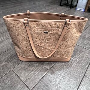 Light Tan Cork-Textured Tote with Smooth Trim